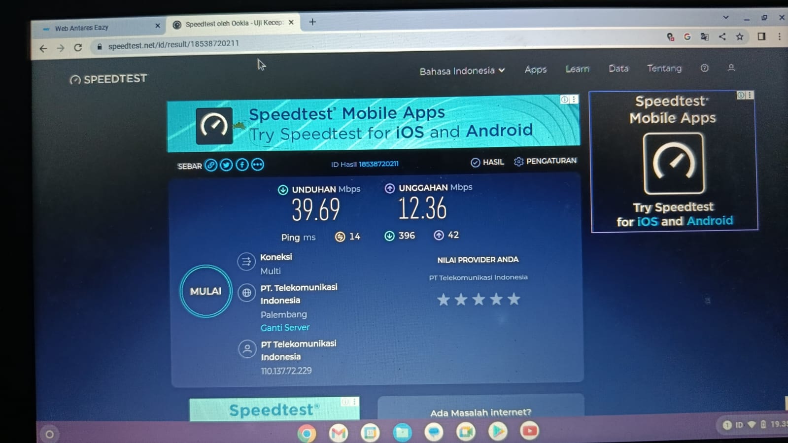 hasil speedtest setelah fup habis 2